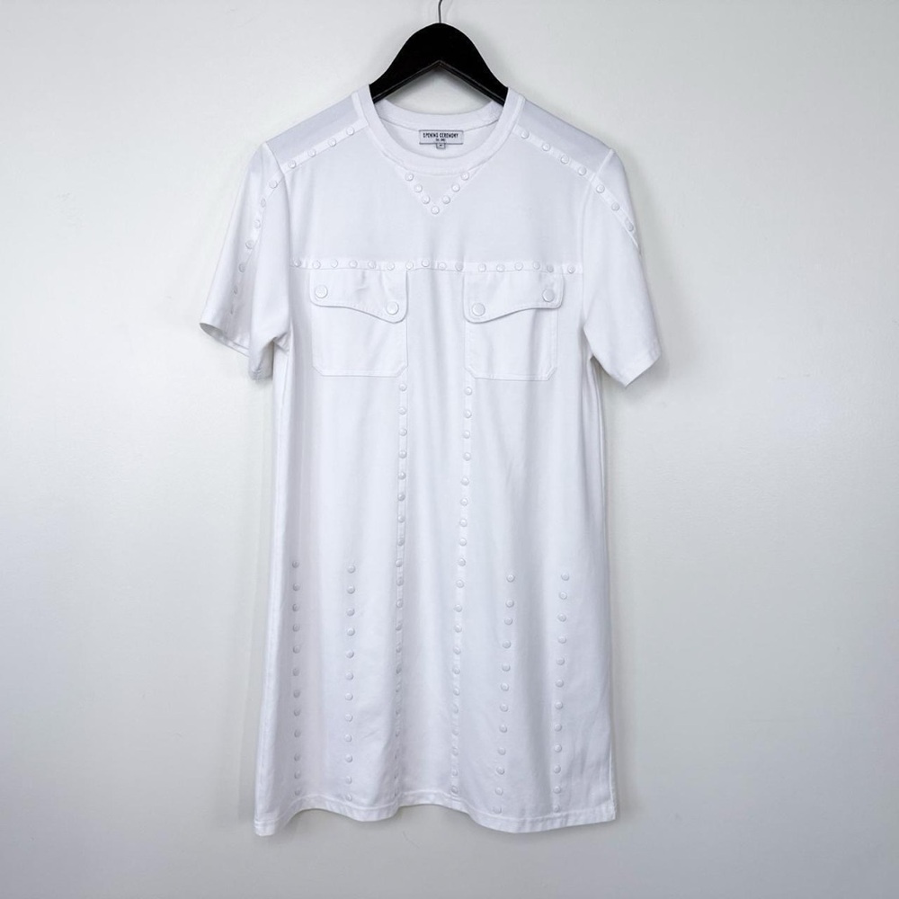 Opening Ceremony White Snap Studded Short Sleeved T-Shirt Dress